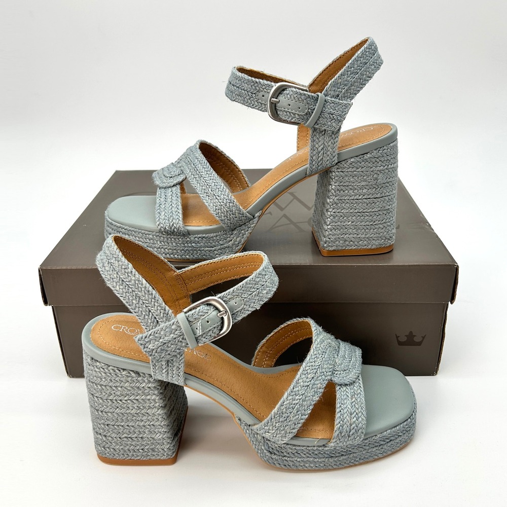 Womens Platform Sandals Crown Vintage Daniya Size 8 Light Blue Block Heel NEW